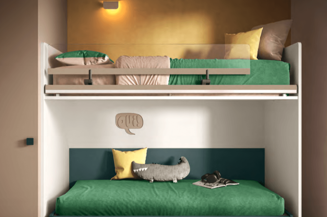 Cameretta bambini letto a castello verde e giallo — NottiAmo Piacenza
